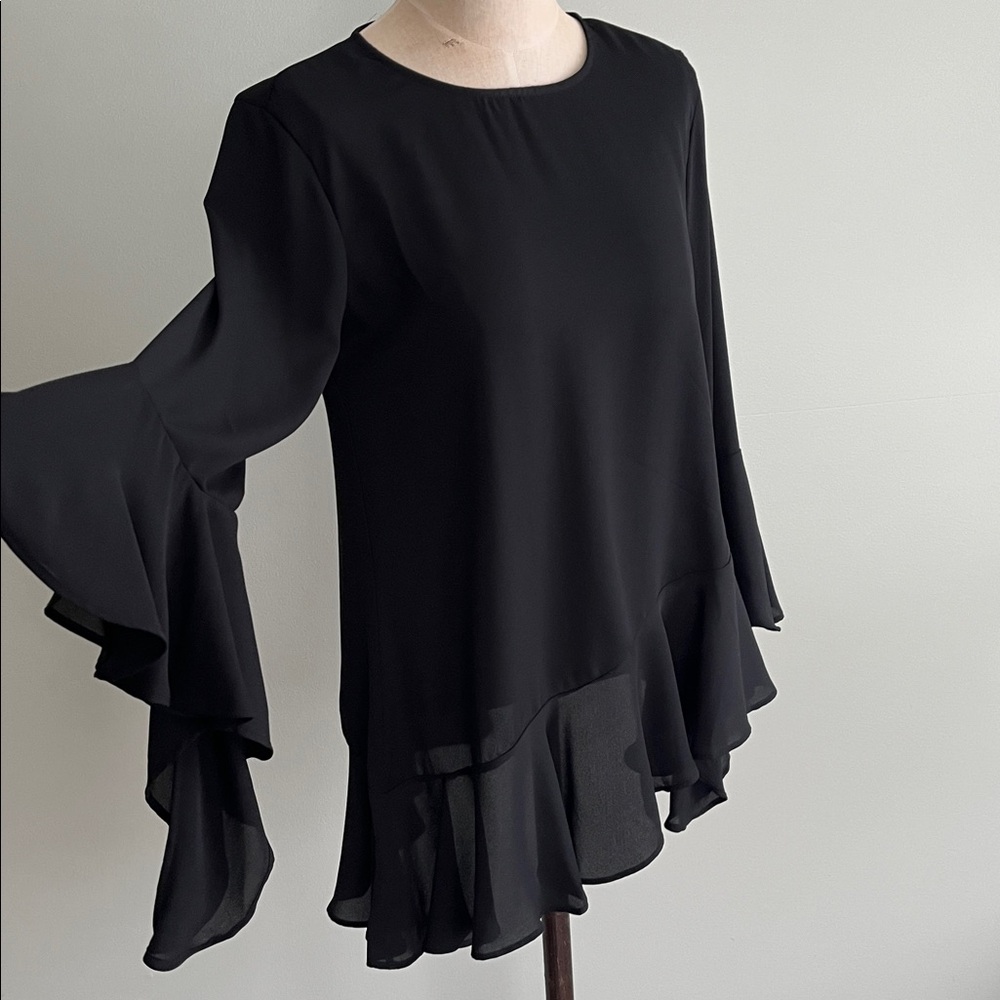 Black Blouse with Subtle Ruffle Detail - Picture 3 of 10